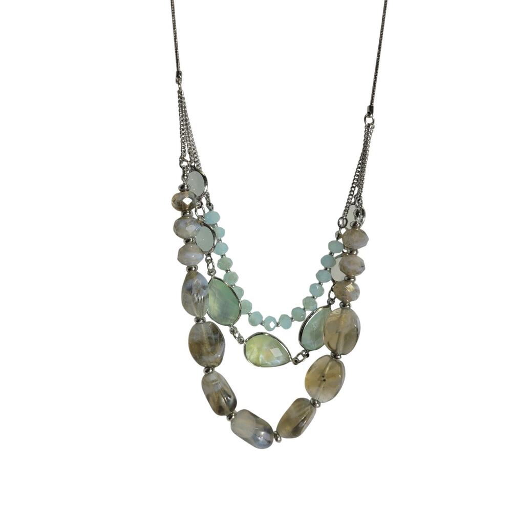 Ladies Multicolor Chunky Triple Strand Acrylic Beaded Long Statement Necklace